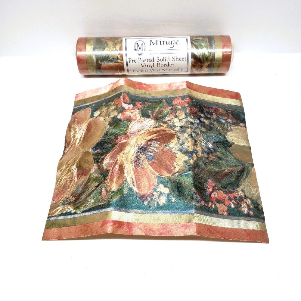 Vintage Mirage Pre-Pasted Border Wall Paper Shiny Pink 1980's Flowers 5.4 Yds